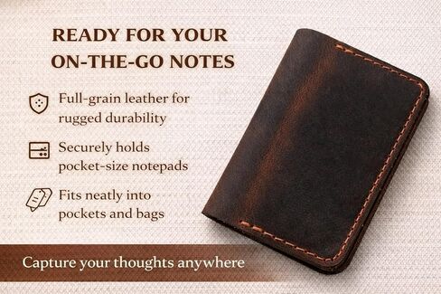 Leather Journal Cover for 2.5 x 4 Inches Pocket Notebooks – Handmade Refillable Mini Notebook Cover – Compatible with Outus, Qeeenar & Similar Small Journals, Travel Memo Pads & Pocket Diaries in Saudi Arabia