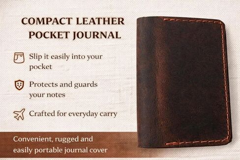 Leather Journal Cover for 2.5 x 4 Inches Pocket Notebooks – Handmade Refillable Mini Notebook Cover – Compatible with Outus, Qeeenar & Similar Small Journals, Travel Memo Pads & Pocket Diaries in Saudi Arabia