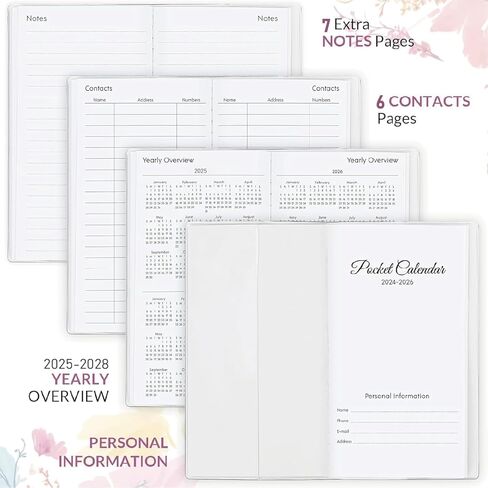 Pocket Calendar 2025-2026 Planner, Daily Weekly Monthly Planner Jan 2025 to Dec 2026 (3.7" x 6.7") Page Size, Daily Planner 2025 for Purse - Wildflower in Saudi Arabia