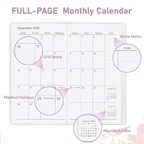 Pocket Calendar 2025-2026 Planner, Daily Weekly Monthly Planner Jan 2025 to Dec 2026 (3.7" x 6.7") Page Size, Daily Planner 2025 for Purse - Wildflower in Saudi Arabia