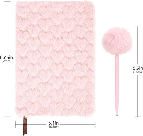 Plush Notebook, Fluffy Notebook Set, Heart-Shaped Plush Notebooks Diary, for Girls Teens Fuzzy Journal Writing Pad A5 Lined 80 Pages (1Set Pink) in Kuwait