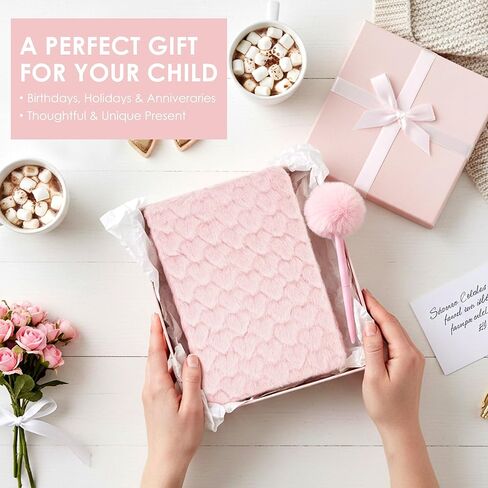 Plush Notebook, Fluffy Notebook Set, Heart-Shaped Plush Notebooks Diary, for Girls Teens Fuzzy Journal Writing Pad A5 Lined 80 Pages (1Set Pink) in Kuwait