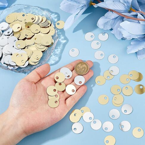 DICOSMETIC 1600Pcs 2 Colors 19mm Flat Round Sequin Paillettes Plastic Large Hole Sequins Gold Silver Metallic Sequins Large Loose Sequin for DIY Sewing Embroidery Earrings Crafts in Kuwait