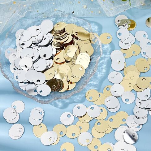DICOSMETIC 1600Pcs 2 Colors 19mm Flat Round Sequin Paillettes Plastic Large Hole Sequins Gold Silver Metallic Sequins Large Loose Sequin for DIY Sewing Embroidery Earrings Crafts in Kuwait