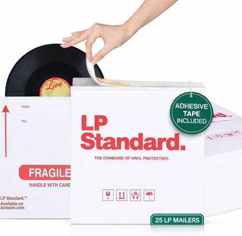 LP Standard (25 Pack) Heavy Duty Vinyl Record Mailers | For 12.5" X 12.5" x 1" Records | 3x Cardboard Thickness, Protective Warning Icons, and Professional Look | Durable Viny Records Shipping Boxes in Kuwait