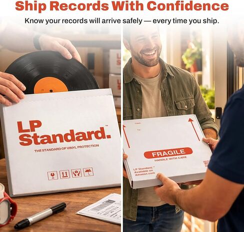 LP Standard (25 Pack) Heavy Duty Vinyl Record Mailers | For 12.5" X 12.5" x 1" Records | 3x Cardboard Thickness, Protective Warning Icons, and Professional Look | Durable Viny Records Shipping Boxes in Kuwait