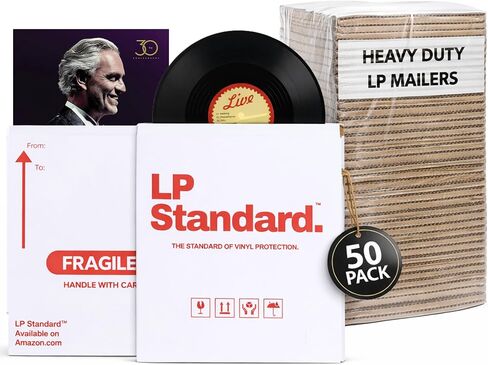 LP Standard (25 Pack) Heavy Duty Vinyl Record Mailers | For 12.5" X 12.5" x 1" Records | 3x Cardboard Thickness, Protective Warning Icons, and Professional Look | Durable Viny Records Shipping Boxes in Kuwait
