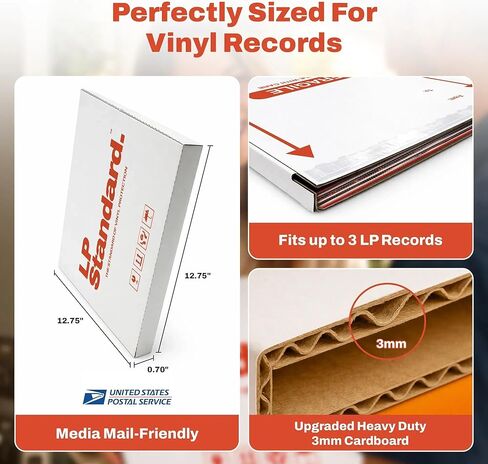 LP Standard (25 Pack) Heavy Duty Vinyl Record Mailers | For 12.5" X 12.5" x 1" Records | 3x Cardboard Thickness, Protective Warning Icons, and Professional Look | Durable Viny Records Shipping Boxes in Kuwait