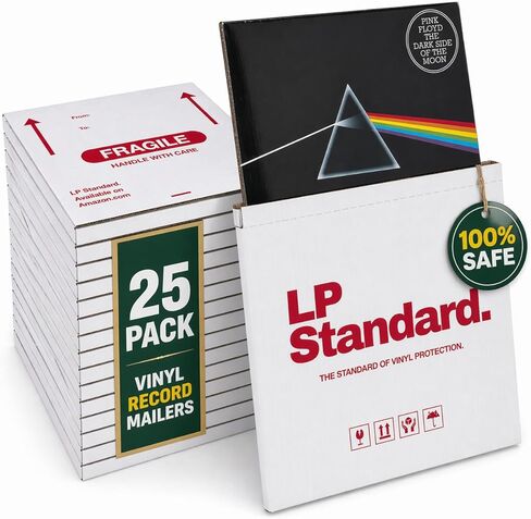 LP Standard (25 Pack) Heavy Duty Vinyl Record Mailers | For 12.5" X 12.5" x 1" Records | 3x Cardboard Thickness, Protective Warning Icons, and Professional Look | Durable Viny Records Shipping Boxes in Kuwait