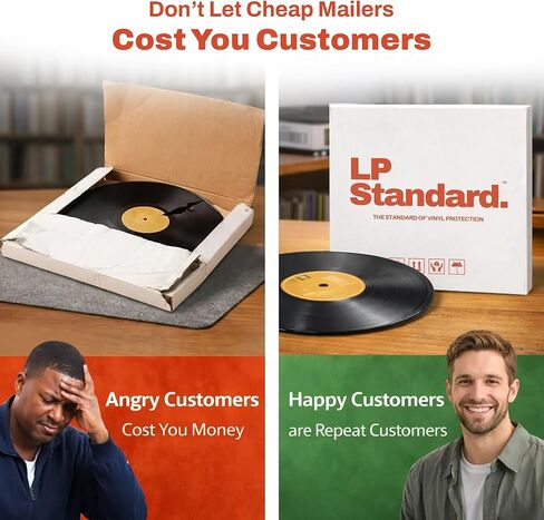 LP Standard (25 Pack) Heavy Duty Vinyl Record Mailers | For 12.5" X 12.5" x 1" Records | 3x Cardboard Thickness, Protective Warning Icons, and Professional Look | Durable Viny Records Shipping Boxes in Kuwait