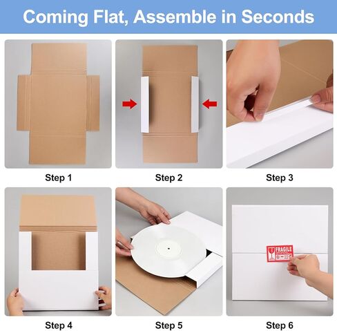 15 Sets Vinyl Record Mailers, 12.5" X 12.5" x 1" LP Shipping Mailer Boxes, White Vinyl Record Shipping Boxes with Foam Pouches, Fragile Stickers in Saudi Arabia