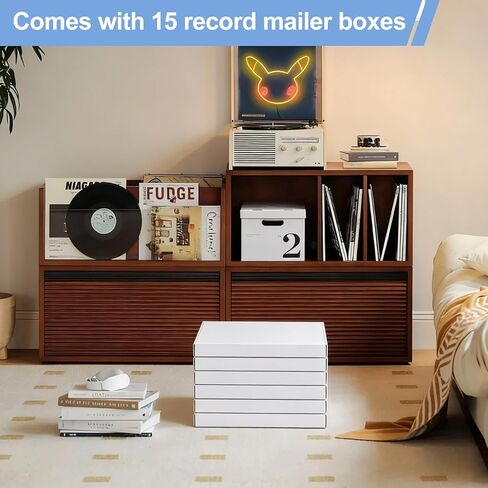 15 Sets Vinyl Record Mailers, 12.5" X 12.5" x 1" LP Shipping Mailer Boxes, White Vinyl Record Shipping Boxes with Foam Pouches, Fragile Stickers in Saudi Arabia