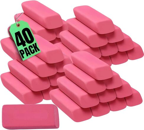1InTheOffice Pink Bevel Eraser, Block Erasers, Slanted-Edge Rectangular Block, Large, 40 Pack in Kuwait
