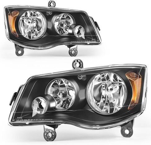 AUTOSAVER88 Headlight Assembly Compatible with 96-99 Dodge Caravan/Grand Caravan 96-99 Chrysler Town and Country 96-99 Plymouth Voyager/Grand Voyager Chrome Housing Dual (Not for Quad Models) in Kuwait