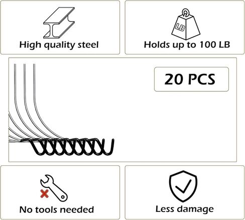 Picture Hangers Hooks 20Pcs for Drywall, Dipping Plastic Covered The Hooks Advoid Scratches Effectively, Supports Up to 100 Pounds for Hanging Pictures, Photos, Frames, Planters, Art, Clock in Saudi Arabia