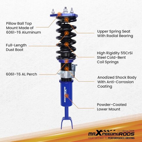 maXpeedingrods Coilovers for Nissan 350Z RWD 2003-2008, for Infiniti G35 RWD 2003-2007, Height Adjustable Coil-overs Suspension Kit, Preset Damping Coilovers Lowering Kit, Blue in Kuwait