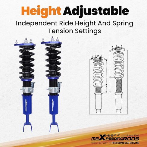 maXpeedingrods Coilovers for Nissan 350Z RWD 2003-2008, for Infiniti G35 RWD 2003-2007, Height Adjustable Coil-overs Suspension Kit, Preset Damping Coilovers Lowering Kit, Blue in Kuwait