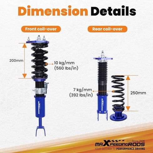 maXpeedingrods Coilovers for Nissan 350Z RWD 2003-2008, for Infiniti G35 RWD 2003-2007, Height Adjustable Coil-overs Suspension Kit, Preset Damping Coilovers Lowering Kit, Blue in Kuwait