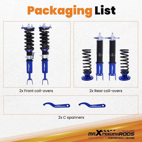 maXpeedingrods Coilovers for Nissan 350Z RWD 2003-2008, for Infiniti G35 RWD 2003-2007, Height Adjustable Coil-overs Suspension Kit, Preset Damping Coilovers Lowering Kit, Blue in Kuwait