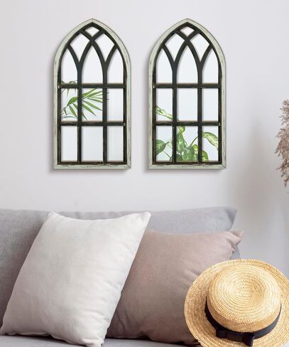 Putuo Decor Set of 2 Gothic Arch Window Frame Wall Decor with Acrylic Mirror Vintage White Cathedral Style for Farmhouse Bedroom Entryway in Saudi Arabia