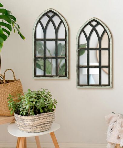 Putuo Decor Set of 2 Gothic Arch Window Frame Wall Decor with Acrylic Mirror Vintage White Cathedral Style for Farmhouse Bedroom Entryway in Saudi Arabia