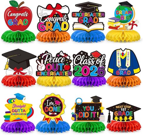 12 Pcs Kindergarten Graduation Decorations,Class of 2026 Kindergarten Graduate Party Honeycomb Centerpieces for Tables, Congrats Grad Table Honeycomb Centerpieces for Kids Graduation Party Supplies in Kuwait