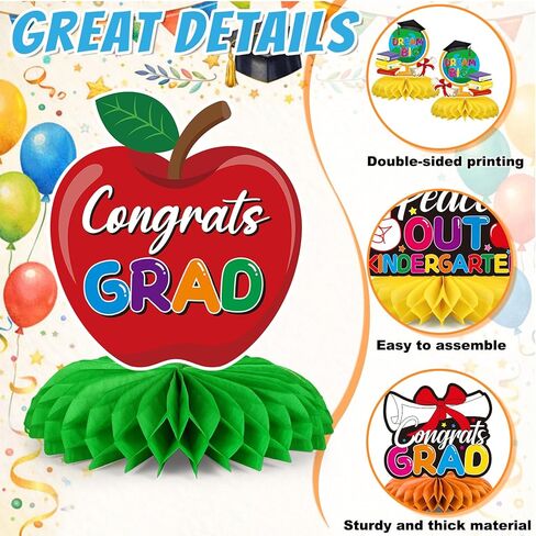 12 Pcs Kindergarten Graduation Decorations,Class of 2026 Kindergarten Graduate Party Honeycomb Centerpieces for Tables, Congrats Grad Table Honeycomb Centerpieces for Kids Graduation Party Supplies in Kuwait