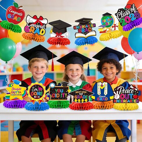 12 Pcs Kindergarten Graduation Decorations,Class of 2026 Kindergarten Graduate Party Honeycomb Centerpieces for Tables, Congrats Grad Table Honeycomb Centerpieces for Kids Graduation Party Supplies in Kuwait