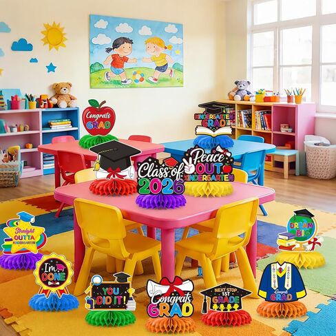 12 Pcs Kindergarten Graduation Decorations,Class of 2026 Kindergarten Graduate Party Honeycomb Centerpieces for Tables, Congrats Grad Table Honeycomb Centerpieces for Kids Graduation Party Supplies in Kuwait