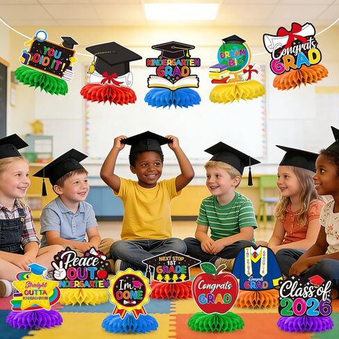 12 Pcs Kindergarten Graduation Decorations,Class of 2026 Kindergarten Graduate Party Honeycomb Centerpieces for Tables, Congrats Grad Table Honeycomb Centerpieces for Kids Graduation Party Supplies in Kuwait