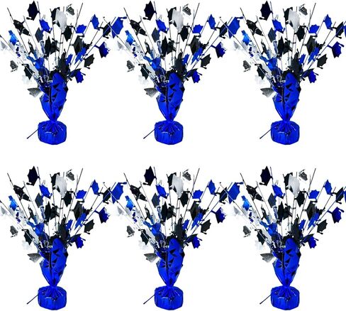 FUBININA 6 Pcs 2026 Graduation Table Centerpiece Party Decoration Metallic Gleam ’N Foil Spray Table Decor Burst Glitter Grad Caps Tabletop Centerpiece Graduation Party Favor, Blue Silver Black in Saudi Arabia