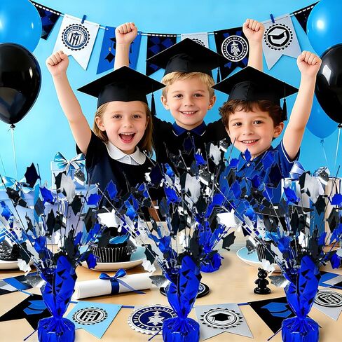 FUBININA 6 Pcs 2026 Graduation Table Centerpiece Party Decoration Metallic Gleam ’N Foil Spray Table Decor Burst Glitter Grad Caps Tabletop Centerpiece Graduation Party Favor, Blue Silver Black in Saudi Arabia