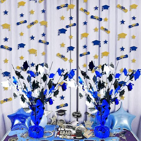 FUBININA 6 Pcs 2026 Graduation Table Centerpiece Party Decoration Metallic Gleam ’N Foil Spray Table Decor Burst Glitter Grad Caps Tabletop Centerpiece Graduation Party Favor, Blue Silver Black in Saudi Arabia