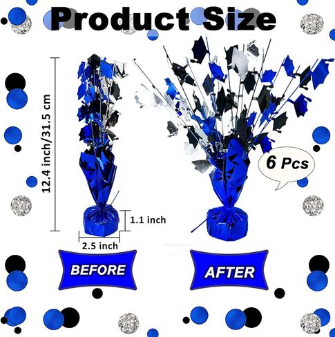 FUBININA 6 Pcs 2026 Graduation Table Centerpiece Party Decoration Metallic Gleam ’N Foil Spray Table Decor Burst Glitter Grad Caps Tabletop Centerpiece Graduation Party Favor, Blue Silver Black in Saudi Arabia