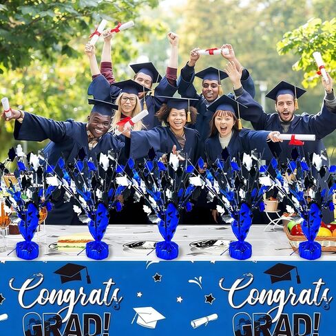 FUBININA 6 Pcs 2026 Graduation Table Centerpiece Party Decoration Metallic Gleam ’N Foil Spray Table Decor Burst Glitter Grad Caps Tabletop Centerpiece Graduation Party Favor, Blue Silver Black in Saudi Arabia