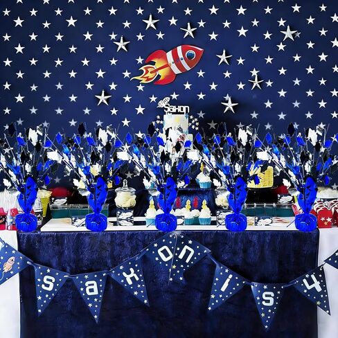 FUBININA 6 Pcs 2026 Graduation Table Centerpiece Party Decoration Metallic Gleam ’N Foil Spray Table Decor Burst Glitter Grad Caps Tabletop Centerpiece Graduation Party Favor, Blue Silver Black in Saudi Arabia