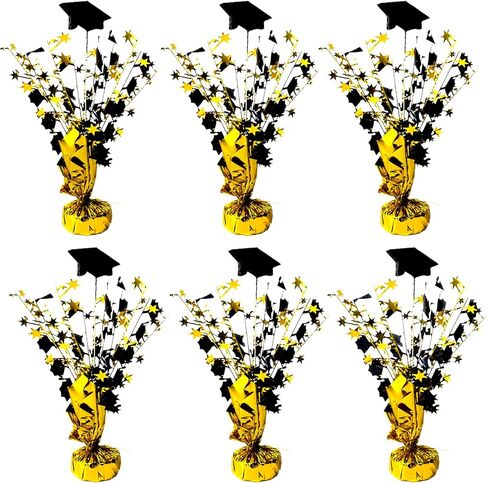FUBININA 6 Pcs 2026 Graduation Table Centerpiece Party Decoration Metallic Gleam ’N Foil Spray Table Decor Burst Glitter Grad Caps Tabletop Centerpiece Graduation Party Favor, Blue Silver Black in Saudi Arabia