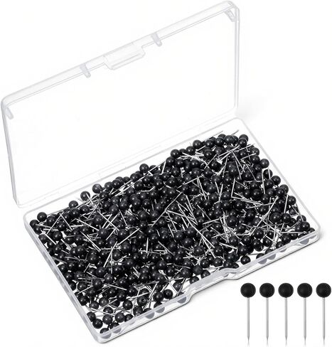 500 Pack Map Pins for Travel, Black Push Pins Map Black Thumb Tacks for Wall 1/8 Inch Small Round Head Marking Push Pin for Travel Picture Photo Cork Board Wall Bulletin Board Sewing DIY Craft Home in Kuwait