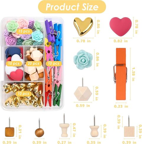 66 PCS Decorative Push Pins Colorful & Gold Heart,Cute Flower Thumb Tacks and Push Pin Clips for Cork Board Wall Cubicle Accessories Home Office in Saudi Arabia