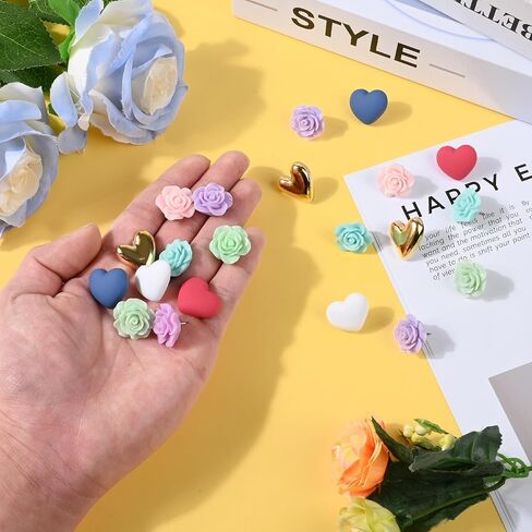 66 PCS Decorative Push Pins Colorful & Gold Heart,Cute Flower Thumb Tacks and Push Pin Clips for Cork Board Wall Cubicle Accessories Home Office in Saudi Arabia