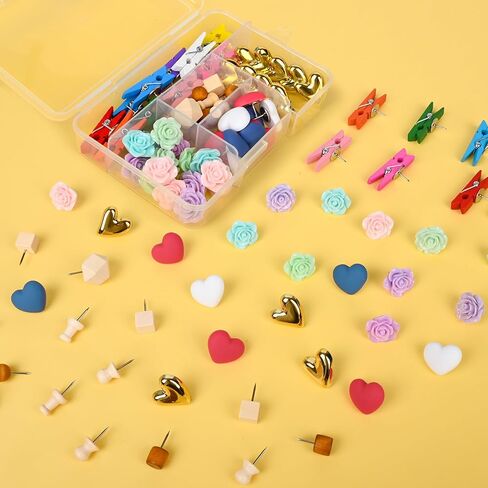 66 PCS Decorative Push Pins Colorful & Gold Heart,Cute Flower Thumb Tacks and Push Pin Clips for Cork Board Wall Cubicle Accessories Home Office in Saudi Arabia
