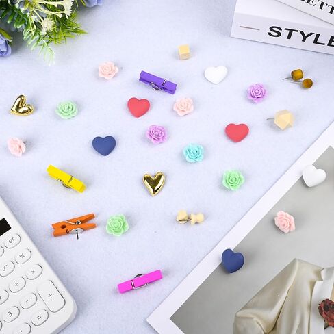 66 PCS Decorative Push Pins Colorful & Gold Heart,Cute Flower Thumb Tacks and Push Pin Clips for Cork Board Wall Cubicle Accessories Home Office in Saudi Arabia