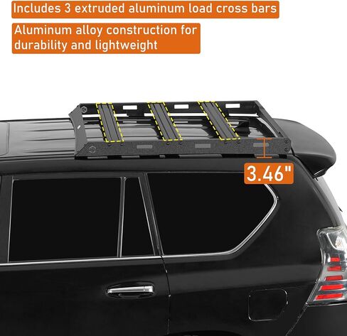 قضبان متقاطعة من الألومنيوم نصف رف السقف من Hooke Road GX460 لعام 2010-2023 لكزس GX460، سعة تحميل 200 رطل، تخزين البضائع على سطح الأرض، بدون حفر، سهلة التركيب in Kuwait