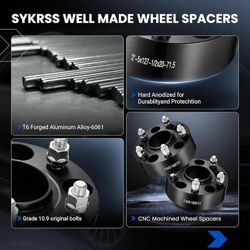 فواصل عجلات 2 بوصة 5x127 مم متوافقة مع Jeep 07-17 Wrangler JK 2018، Commander 06-10، Grand Cherokee 99-10، متوافقة مع Dodge Journey 09-20، 71.5 مم تتحمل 1/2x20 و5x5 HubCentric، 4 قطع in Kuwait