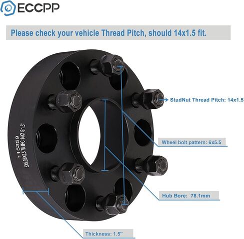ECCPP 2 قطعة 6 فواصل عجلات مركزية بمحور عروة 1.5 بوصة 6x5.5 إلى 6x5.5 6x139.7 ملم إلى 6x139.7 ملم مناسبة لسيارة شيفروليه سيلفرادو 1500 لسيارة تشيفي سوبربان أفالانش إكسبريس 1500 تاهو مع ترصيع 14x1.5 in Kuwait
