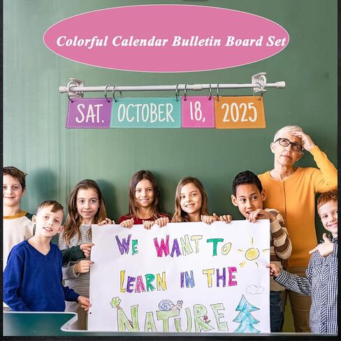 Rainbow Flip Calendar Bulletin Board Set with Holder, Adjustable Calendar Holder for Back to School Bulletin Board, Teacher Colorful BohemianTheme Date Paper Composition Decor in Saudi Arabia