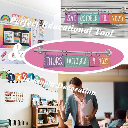 Rainbow Flip Calendar Bulletin Board Set with Holder, Adjustable Calendar Holder for Back to School Bulletin Board, Teacher Colorful BohemianTheme Date Paper Composition Decor in Saudi Arabia