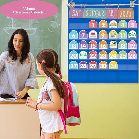 Rainbow Flip Calendar Bulletin Board Set with Holder, Adjustable Calendar Holder for Back to School Bulletin Board, Teacher Colorful BohemianTheme Date Paper Composition Decor in Saudi Arabia