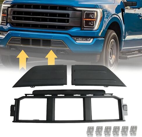 وسادات واقيات الصدمات الأمامية وغطاء مركزي سفلي مناسب لسيارة Ford F-150 2021-2024، وغطاء أغطية نهاية للواقيات وشبكة مصد أمامي لسيارة Ford F150 باللون الأسود in Kuwait
