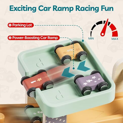 TOPBRIGHT Baby Toys for 1 Year Old Boy Gifts, Wooden Car Ramp Race Track Set, Car Toys for Toddlers with 4 Cars and a Garage, Montessori Toys for 1 Year Old Boy Girl, Birthday Gift for Age 12+ Month in Saudi Arabia